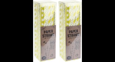 Excellent Houseware Papieren drinkrietjes - 200x - geel - 20 cm