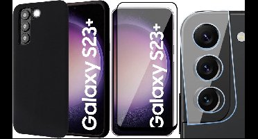 Hoesje geschikt voor Samsung Galaxy S23 Plus - Screenprotector FullGuard & Camera Lens Screen Protector - Back Cover Case SoftTouch Zwart