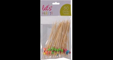 Excellent Houseware Cocktailprikkers met balletje - 50x stuks - bamboe