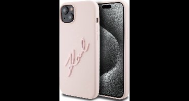 Karl Lagerfeld geschikt voor iPhone 15 Plus & iPhone 14 Plus Backcover hoesje Karl script logo - Roze