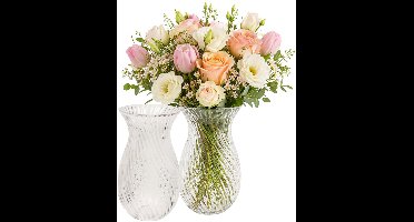 H&S Collection Bloemenvaas Beau - 2x - transparant glas - D12 x H20 cm - vaas - sierlijk model