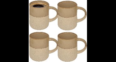 Secret de Gourmet koffie kopjes - Ancient Cairo - 4x stuks - taupe/beige - 340 ml - mokken - keramiek - met stijlvol decoratie motief