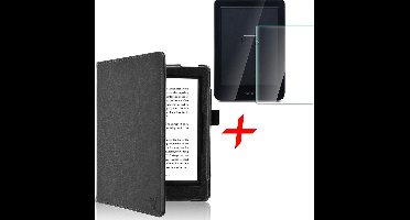 Hoes geschikt voor Kobo Clara HD - Book Case Kunstleer Wallet Cover Hoesje Zwart - Tempered Glass Screenprotector