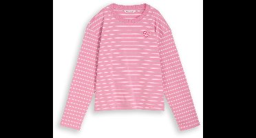Tom Tailor Denim - Boxy fit shirt met lange mouwen en hartjesborduursel - Maat XXL - pink white stripe