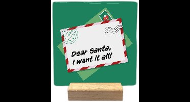 Kerst decoratie tegel met tekst- Dear santa - keramisch - 10x10 cm - inclusief houder