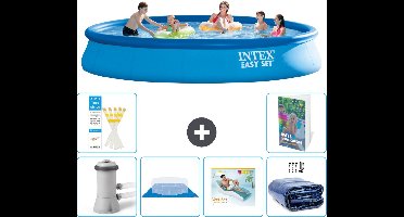 Intex Rond Opblaasbaar Easy Set Zwembad - 457 x 84 cm - Blauw - Inclusief Pomp - Grondzeil - Loungebed - Solarzeil - 7-delig