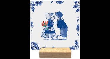 Decoratie tegel - Kussend paar - keramisch - 10x10 cm - inclusief houder