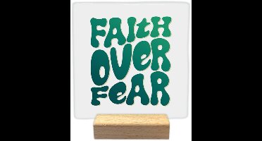 Decoratie tegel - Faith over fear - keramisch - 10x10 cm - inclusief houder