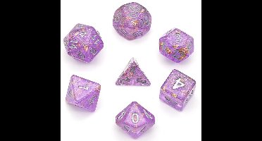 HOT Games dobbelstenen set paars gold foil shimmer 7-delig brick.
