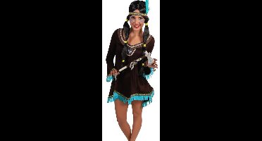 Dames Western Verkleedjurk – Bruin met Turquoise Details - maat XS (34)