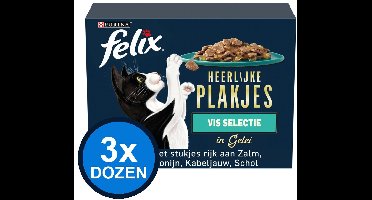 3x Felix - Heerlijke Plakjes Vis Selectie in Gelei - Kattenvoer Natvoer - 12x80g