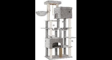Krabpaal – Kattenkrabpaal – Kattenboom – Krabmeubel – Kattenhuis – XXL 200 cm Hoog – 10 Sisal Krabpalen & 2 Hangmatten