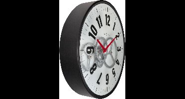 NeXtime Gear Clock – Wandklok – 36 cm – Metaal/Glas – Wit – Bewegende tandwielen