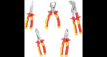 Bradas VDE Tangenset 1kV (5-delig) – Langbek 195, Zijkniptang 195, Combinatietang 185, Afstriptang 165 & Waterpomptang 250 mm