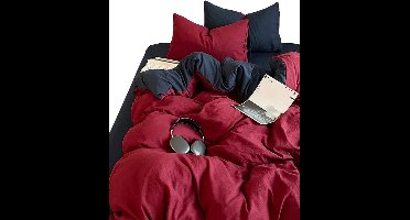 3-Delige Reversible Dekbedovertrekset — Burgundy & Navy Blue - 200x200cm