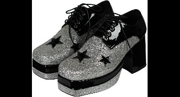 Herenschoenen - Foute Party Disco - Glamrock - Zilver - Maat 45/46