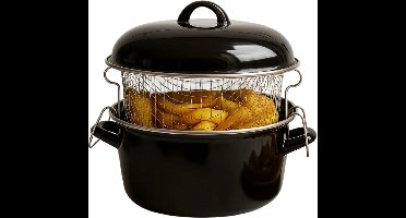 Cookinglife Frituurpan Oliebollenpan Ø 24 cm / 4 L Zwart – Geëmailleerd Staal Met Mand – PFAS-Vrij, Eenvoudig Te Reinigen