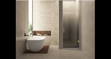 Wiesbaden Less Nisdeur Rechts - 900x2000x8mm - Nano - Spiegelrook naar Helder Glas - Geborsteld Messing