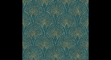 ART DECO BEHANG | Grafisch - blauw groen goud metallic - A.S. Création New Walls "Livingwalls"
