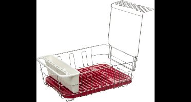 Luxe afdruiprek/afwasrek rood met lekbak en extra wijnglazen houder 44 x 36 cm van metaal - Afwassen