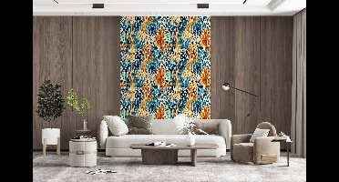 Behang - Fotobehang Oranje - Blauw - Dierenprint - Patronen - Breedte 145 cm x hoogte 220 cm