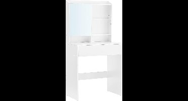 Hoppa! Kaptafel met LED-verlichting, kaptafel met spiegel, kaptafel met 7 laden, instelbare helderheid, gemaakt van hout, 110x140x39,5cm, modern, wit