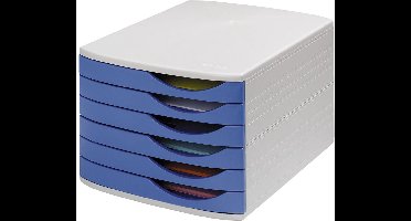 ATLANTA ladebox, 6 vlakke schuiflades gesloten, A4, polystyreen, grijs/blauw