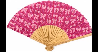 Spaanse hand waaier - Strik - roze - 21 cm - bamboe/papier