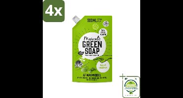 Marcel's Green Soap - Navulling - Afwasmiddel - Basilicum & Vetiver Gras - Plantaardig & duurzaam - 500 ml - Voordeelverpakking - 4 stuks - Afwasmiddel - Navulverpakking