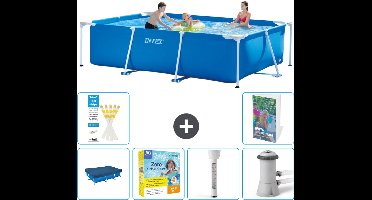 Intex Rechthoekig Frame Zwembad - 300 x 200 x 75 cm - Blauw - Inclusief Afdekzeil - Onderhoudspakket - Thermometer - Zwembadfilterpomp - 7-delig