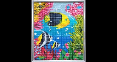 Diamond Painting Crystal Art Kit ® Tropical Fish 21x25 cm incl. zileveren frame met standaard, full painting portrait