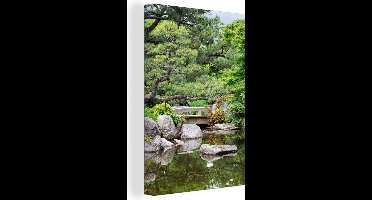 OneMillionCanvasses - Canvas schilderij - Brug - Stenen - Water - Bomen - Japan - Canvas doek - 120x180 cm - Schilderijen op canvas - Muurdecoratie - Woonkamer