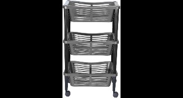 HS Collection Kunststof keuken/badkamer trolley met 3 manden - 40 x 30 x 60 cm donkergrijs