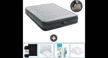 Intex Luchtbed - 2-Persoons - 152 x 203 x 33 cm - Grijs - Inclusief pomp - Hoeslaken - Kussen - Reparatieset en Kussenbeschermer