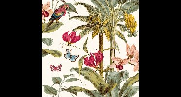 DUTCH - WALLCOVERINGS - Behang - Tropical - Palm - groen - en - roze