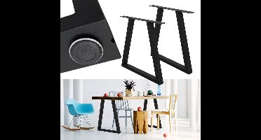 ECD Germany A-Design tafelpoten set van 2 H-vormige metalen tafelonderstellen 60x72 cm in zwart gepoedercoat staal met industrieel ontwerp stevige meubelpoten geschikt voor eettafels en bureaus ideaal voor moderne en duurzame toepassingen
