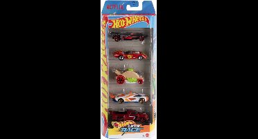 Hot Wheels Let's Race, Set van 5 Metalen Speelgoedraceauto's uit de Netflixserie, Schaal 1:64