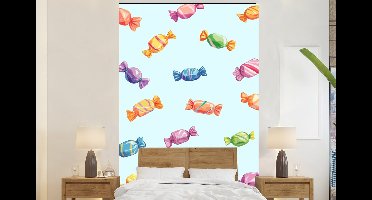 Behang - Fotobehang Blauw - Patroon - Snoep - Breedte 145 cm x hoogte 220 cm