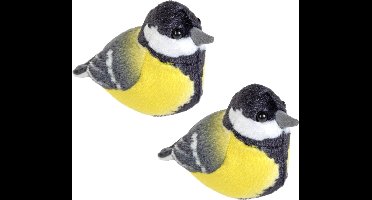 Wild Republic pluche koolmees - 2x - 14 cm - vogel knuffel - zachte knuffels - met geluid
