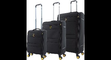 National Geographic Zachte Kofferset 3-Delig / Reiskofferset / Trolleyset - Passage - Zwart - Zwart / Set