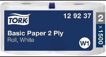 Tork Poetspapier Basic 129237 W1 Wiper 320 2laags wit 510 mtr x 24 cm pak a 2 rol/1500 vel (129237)