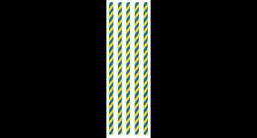 200 Papieren Rietjes Gestreept Blauw/Geel - 6mm x 197mm - Voordeelverpakking (200 stuks) - Zweden themafeest, sportkantine & supporters versiering