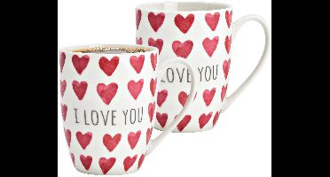 Secret de Gourmet Koffiemokken MR Lover Lover - 2x stuks - Keramiek - wit/rood - 300 ml - 8 x 11 cm - Luxe uitstraling