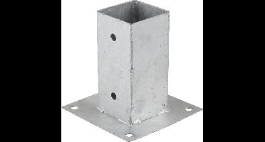 Paalhouder op Plaat - Voor Tuinpaal 9 x 9 cm - Thermisch Verzinkt Staal - Stevige en Stabiele Verbinding voor Pergola, Hekwerk of Bouwproject - Verbindingshoek - Zilverkleurig