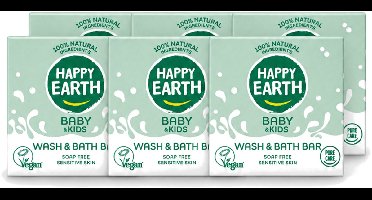 6 x Happy Earth – Wash & Bath Bar – 100% Natuurlijk Baby & Kids – 50 g - Voordeelverpakking - 6 stuks