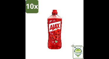 10 x Ajax – Allesreiniger – Rode Bloemen – 1,25 L - Grootverpakking - Vaatwasstrips - Allesreiniger Rode Bloemen - Reiniger 1.25 L - Bloemengeur Reiniger - Krachtige Reiniger - Huishoudelijke Reiniger
