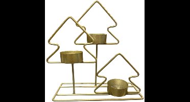 Gouden kandelaar met kerstbomen H19.5 - goud kleurig