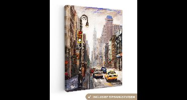 OneMillionCanvasses - Canvas - Schilderij - Auto - Stad - Olieverf - Kunst - Canvas doek - Schilderijen op canvas - 60x80 cm - Foto op canvas - Muurdecoratie - Slaapkamer
