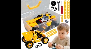 Ruhhy Bouwset voertuigen 100-delig – constructiespeelgoed met gereedschap, wielen en tandwielen voor kinderen