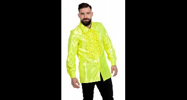 Ruchesblouse satijn neon geel - Maat 64